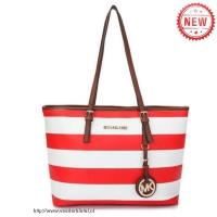 michael kors jet set striped reizen medium rood wit bakken Handtassen Van jqaue480